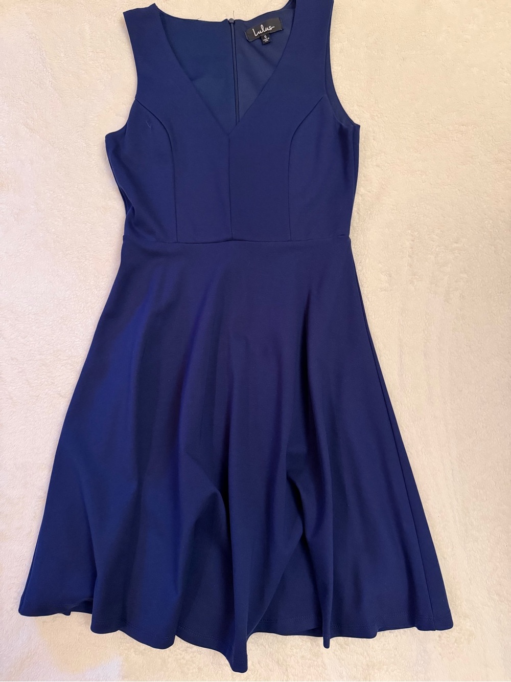 Lulus Navy Fit & Flare Dress Sleeveless V-Neck, Small